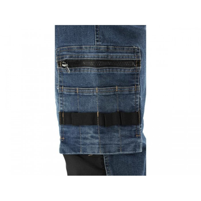 Штани робочі джинс стрейч YATO розмір L/XL- 98-106 см, ріст- 180-188см, тем-сині, 17 кишень, 71% бав