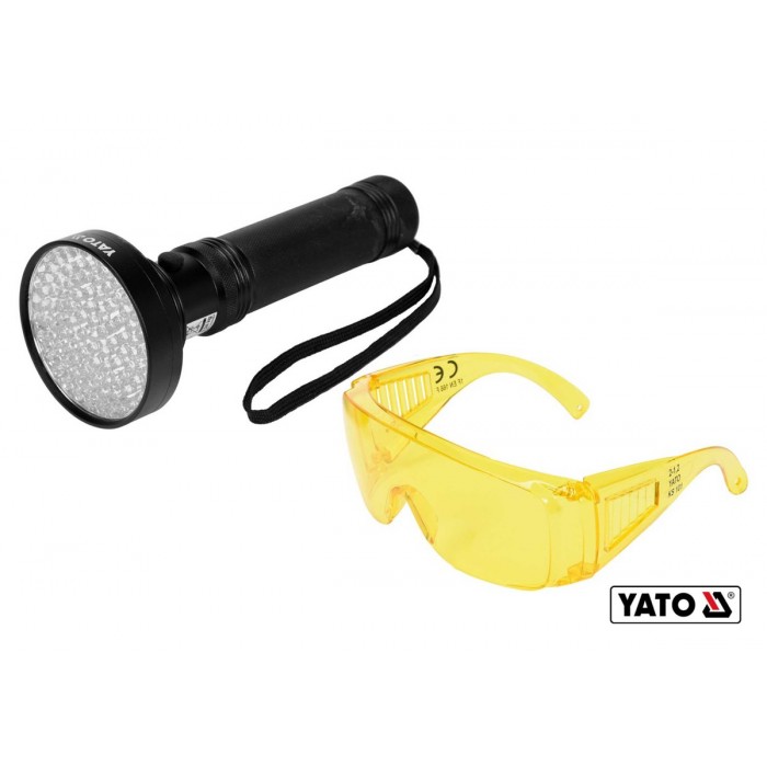 Ліхтар ультрафіолетовий з окулярами, для перевірки банкнот YATO : 100LED, 6 x AA, 395 нм [12]