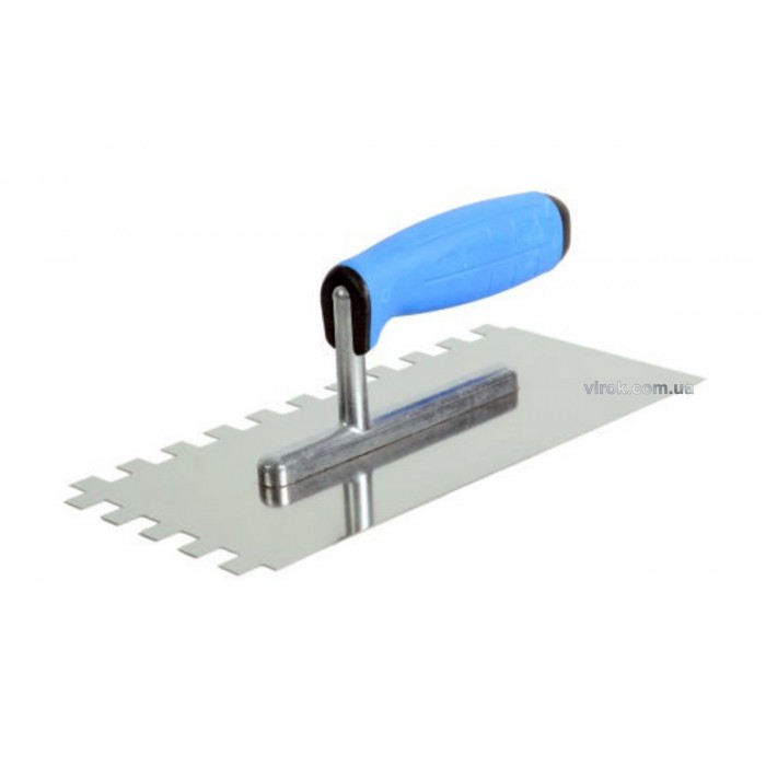 Терка гладилка VIROK PROFI : Нержавіюча, зубчата, L= 270x130 мм, зуб 6х6