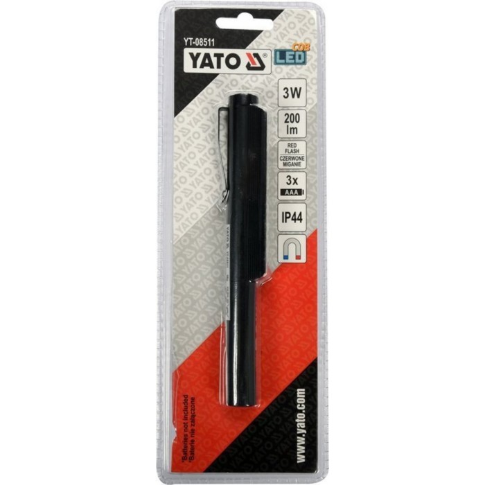 Ліхтар світлодіодний "ручка" YATO; живлення від батарейок 3х ААА, 200 Lm, магніт + кліпса [20/80]