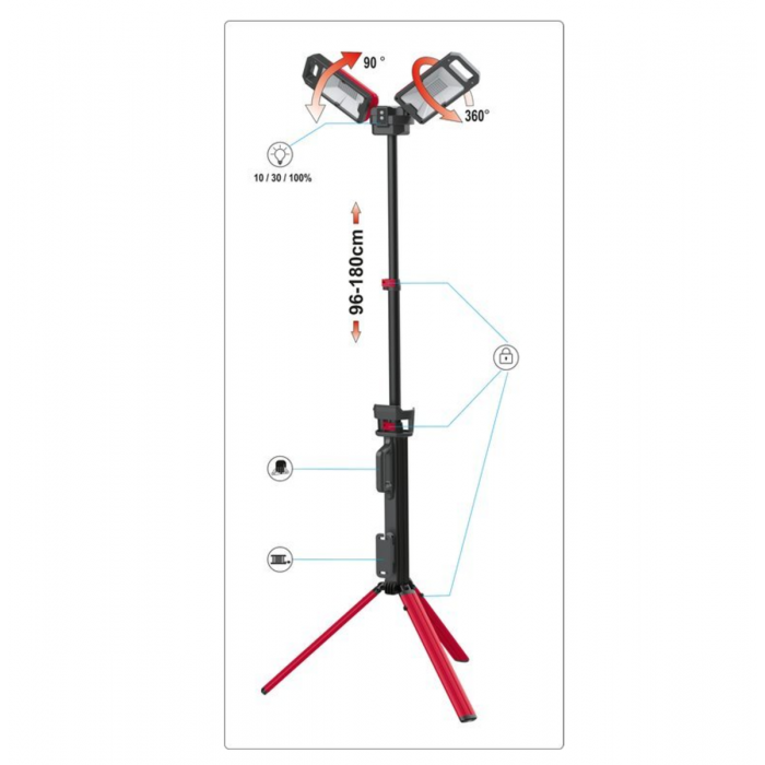 Прожектори 2 шт. 2828 SMD-діодні YATO: акумул. 4,7 В, 500-5000 Lm, на штативі h= 95-140 см [2]