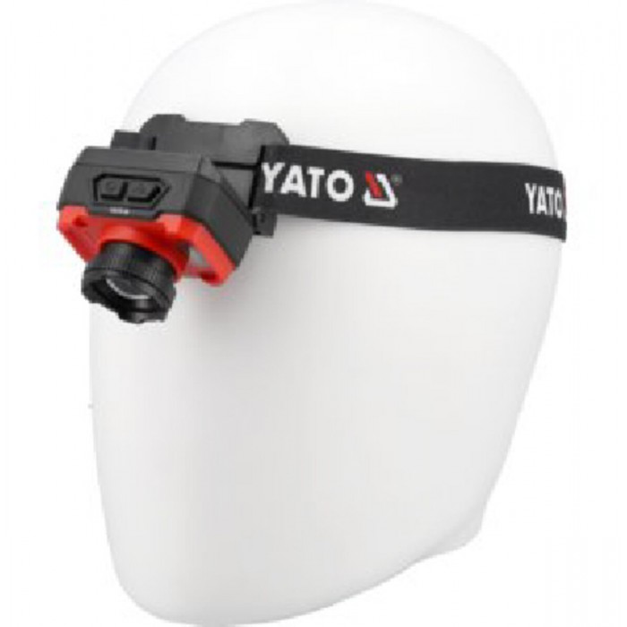 Ліхтар на чоло діодний YATO; живл. Li-Po акумулят 3,7 В, 1,2 АГод, 3 режими на відстань 35/ 60/ 87