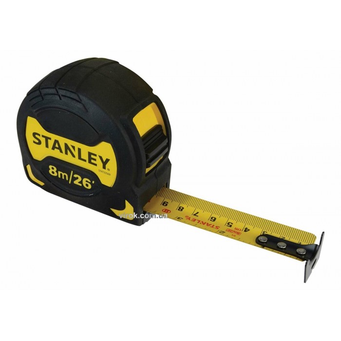 Рулетка STANLEY "GripTape": L= 8 м x 28 мм, метрич/дюйм. шкала, пластиковий корпус