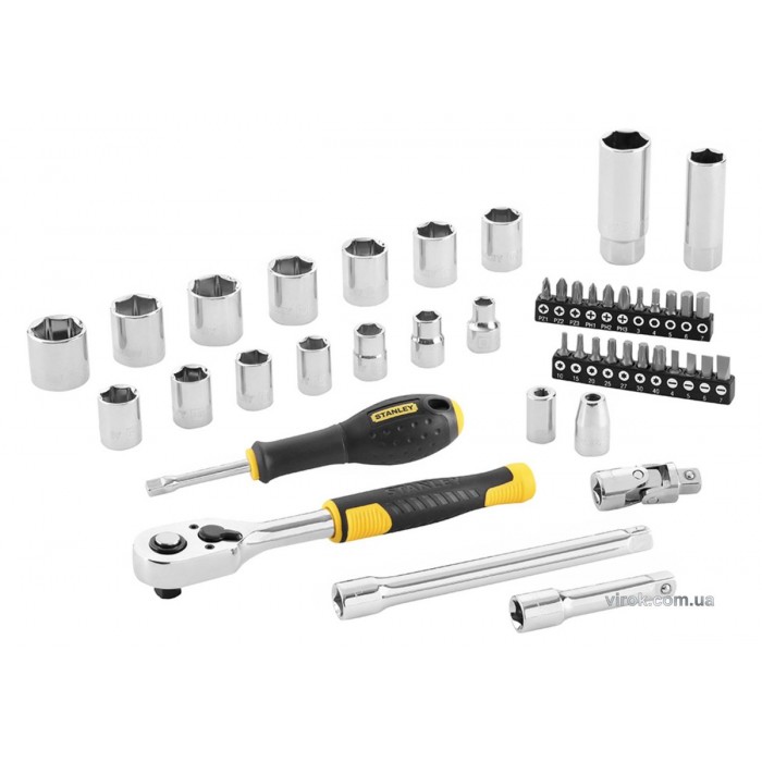 Набір головок торцевих і насадок викруткових STANLEY : 3/8", з інструментами, в футлярі, 45 шт.