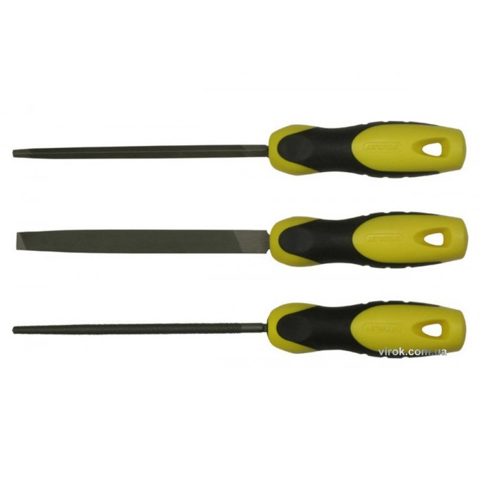 Набір рашпилів STANLEY : плоский, півкруглий, круглий, L= 200 мм, з драчовою насічкою, 3 шт