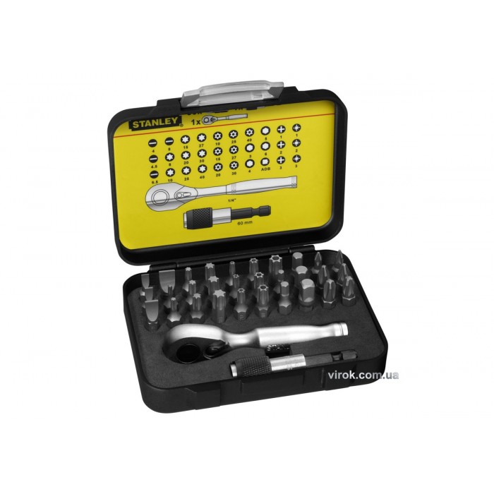 Набір викруткових насадок STANLEY "Expert" з міні-тріщаткою і магнітним тримачем ¼", 32 шт.