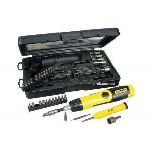 Викрутка реверсивна STANLEY "Pistol Grip Ratchet" : тріщатка, насадки, 38 шт.