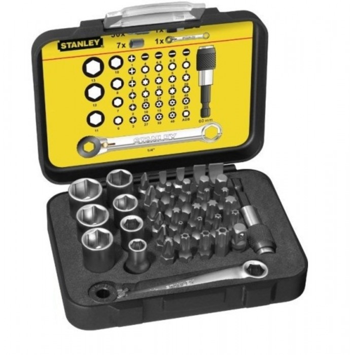Набір насадок викруткових STANLEY "Expert" : з магнітним тримачем 1/4" і міні-тріщаткою, 39 шт.