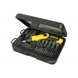 Викрутка реверсивна STANLEY "Pistol Grip Ratchet". тріщатка, насадки 22 Шт.