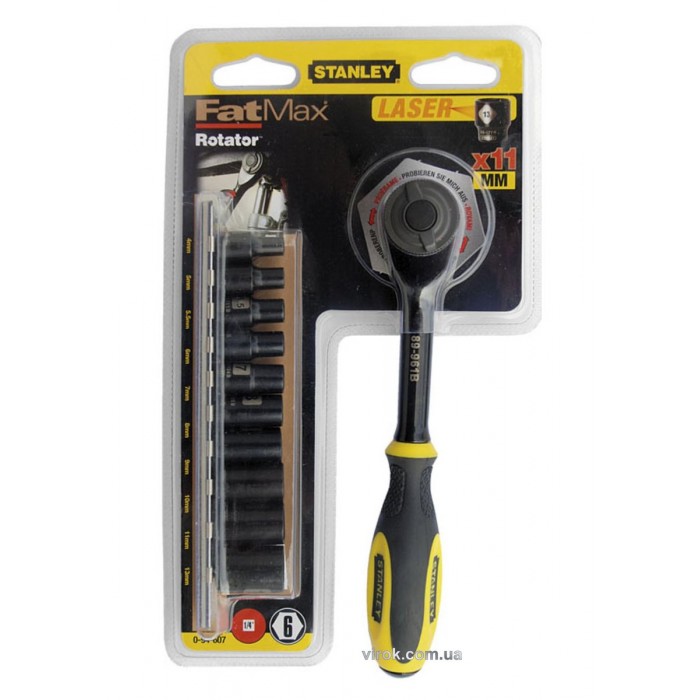 Набір головок торцевих STANLEY "Rotator" : квадрат 1/4", M4-13 мм. з тріщаткою, 11 шт.