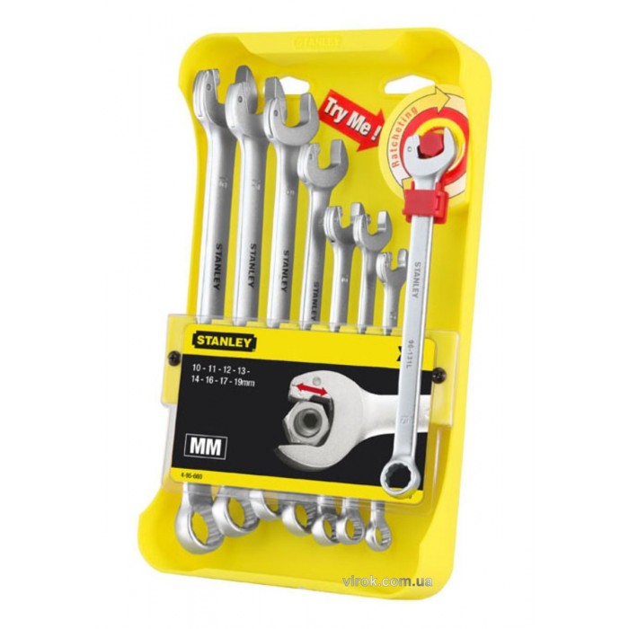 Ключі комбіновані STANLEY Ratcheting Wrench М10- М19; компл. 8 шт.