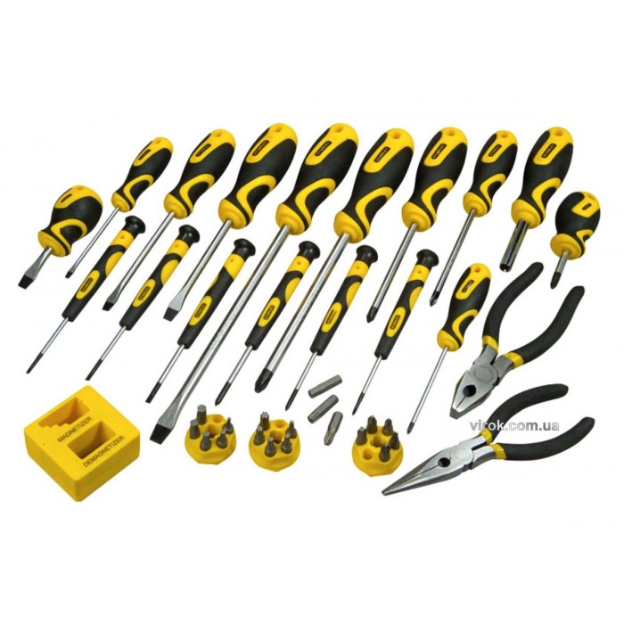 Набір викруток і насадок STANLEY : сумка, плоскогубці, магнітезатор, 39 елементів.
