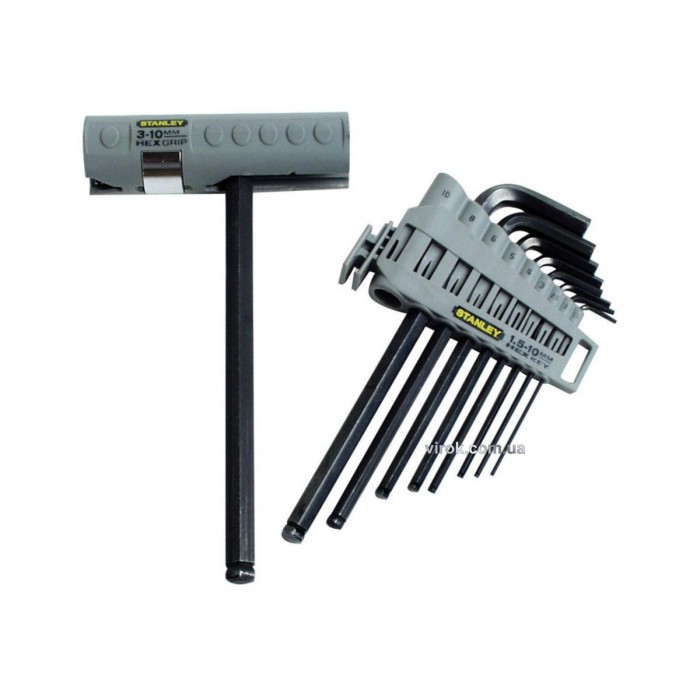 Ключі 6-гранні L-подібні STANLEY "Hex grip" з вставним руків'ям : М 1,5-10 мм. Набір 9 Шт.