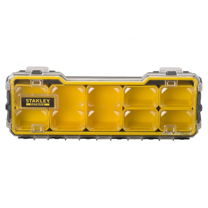 Органайзер 1/3 мілкий з прозорою кришкою Stanley "Fatmax Pro"; 8 лотків, 43х 15х 6,4 см
