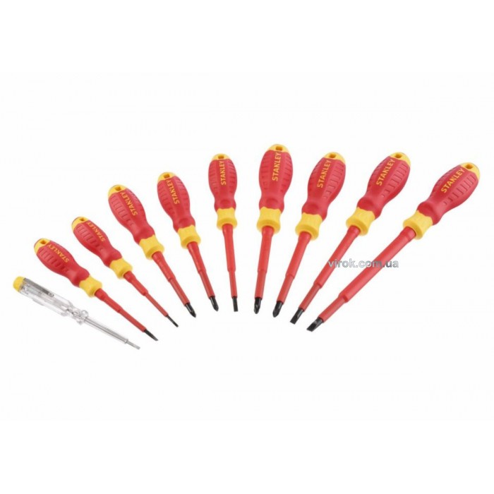 Набір викруток діелектричних STANLEY : індикатор, SL, PH, PZ, VDE до 1000 В, 10 шт
