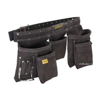 Пояс шкіряний з кишенями для інструменту STANLEY : 4 великі, 6 малих, 2 тримачі молотка і 1- рулетки