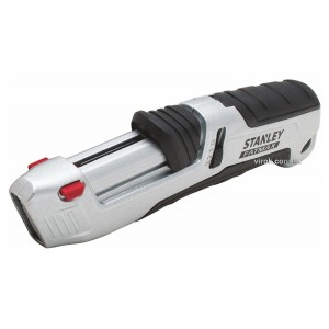 Ніж безпечний STANLEY "FatMax"з висувним трапецевидним лезом,в металевому корпусі 4 запасні леза