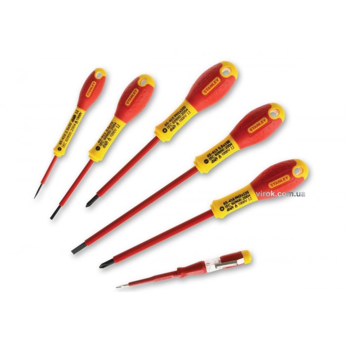 Набір викруток діелектричних STANLEY "FatMax" : індикатор, PH, SL, корпус VDE до 1000V. [6 Шт.]