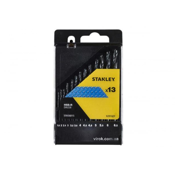 Набір свердл по металу STANLEY : HSS-R Ø= 1,5- 6,5 мм., 13 шт.