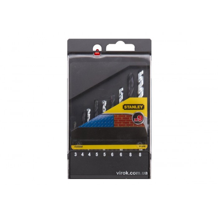 Набір свердл по металу Stanley : HSS-R Ø= 3- 8 мм, 5 шт. I цегла Ø= 4- 8 мм, 4 шт.  компл. 9 шт.