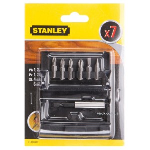 Набір насадок викруткових STANLEY : PZ1,PZ2, PH1,PH2, SL4.5, SL6.5, магнітний тримач, L= 60 мм. 7шт.