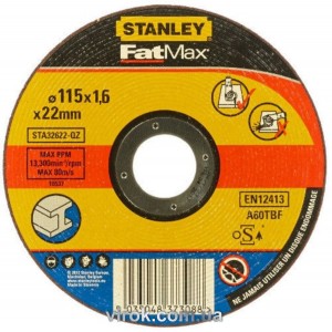 Круг відрізний по алюмінію STANLEY, Ø=115х22 мм, h=1,6мм DW