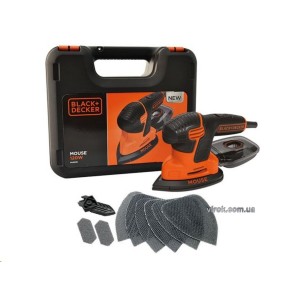 Шліфмашина вібраційна мережева B+D : P= 120 Вт, 3 шліф.поверх. 9 аксесуарів; платформа 110 мм (DW)