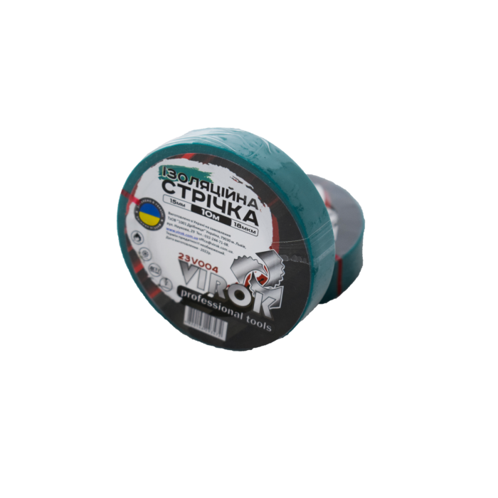 Стрічка ізоляційна VIROK : 15мм х 10 м x 0,18 мм ЗЕЛЕНА [15/240]