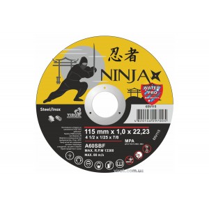 Диск відрізний по металу/нержав. сталі NINJA : Ø= 115 х 22.23 мм, t= 1,0 мм [25шт/уп/400]