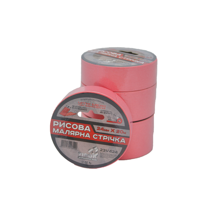 Малярна стрічка рисова VIROK  24мм х 20 м.(Гідростійка/ ідеальний край для фарбування). рожева [108]