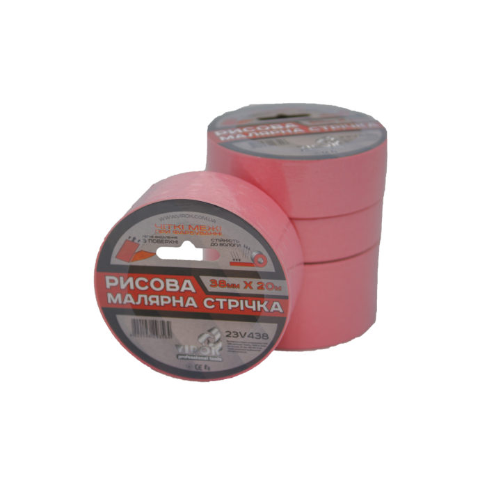 Малярна стрічка рисова VIROK  38мм х 20 м. (Гідростійка/ ідеальний край для фарбування). рожева [63]