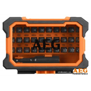 Набір насадок викруткових ударних AEG : l= 25 мм, HEX- 1/4", тримач, 30 шт. в футлярі