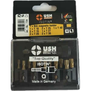 Набір насадок викруткових Isotin USH: 1/4", T10, T15, T20, T25, Т27, T30, T40 магнітн тримач, 12 ел.