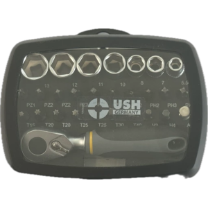 Набір насадок і головок USH: з тримачем і тріщаткою, PH-PZ-T-HEX-, головки М5-13, 28 ел
