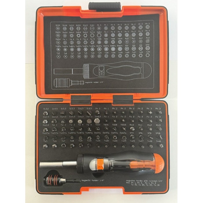 Набір насадок викруткових Industry USH: магн тримач і викрутка 1/4", PH-PZ-Tx- Torx-HEX- SL-SP, 80ел