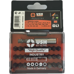Набір насадок викруткових Industry USH: 1/4" з магнітним тримачем, PH, PZ, SL, Tx, HEX, 31 ел