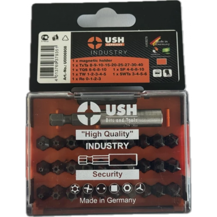 Набір насадок викруткових USH Industry : 1/4" з тримачем, Torx, HEX, Spaner, Try-wing. Torq, 31 ел