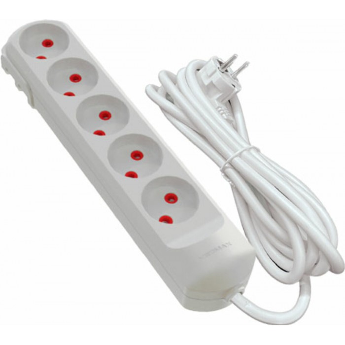 Подовжувач мережевий VIROK: l= 5 м, з 5 гніздами без заземлення