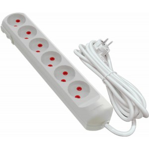 Подовжувач мережевий VIROK: l= 5 м, з 6 гніздами без заземлення