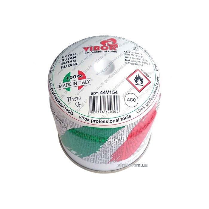 Балон газовий 1-разовий VIROK пробивний. 190g/360ml. type 200 BUTAN (E417) [36]