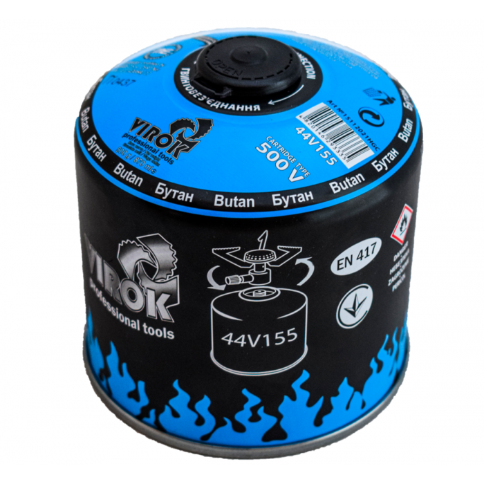 Балон газовий 1-разовий VIROK з різьбою (7/16) 500g/870ml. для плит/кемпінгу (EN417) BUTAN [12]
