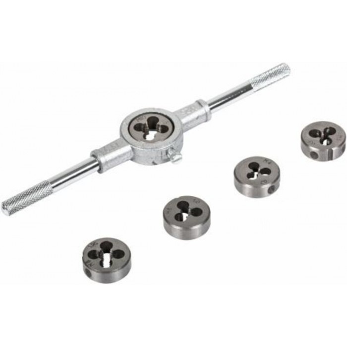 Набір плашок VIROK М4-М10 6 шт. + тримач. сталь 9ХС кпл. 7 Од.