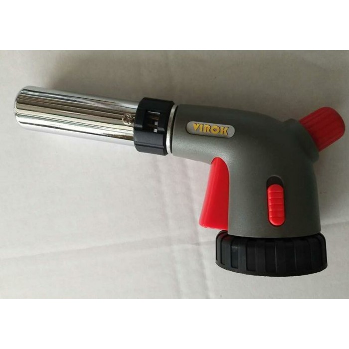 Пальник газовий VIROK з різьбовим (7/16) з'єднанням, Piezo + 360*, ceramic, блок. кнопка