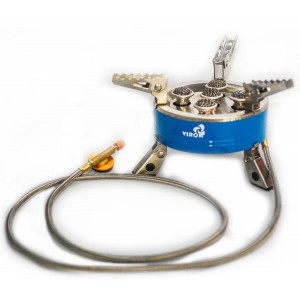 Плита газова туристична VIROK 7кВт, 5 конфорок + шланг з різьбовим (7/16) з'єднанням [12]