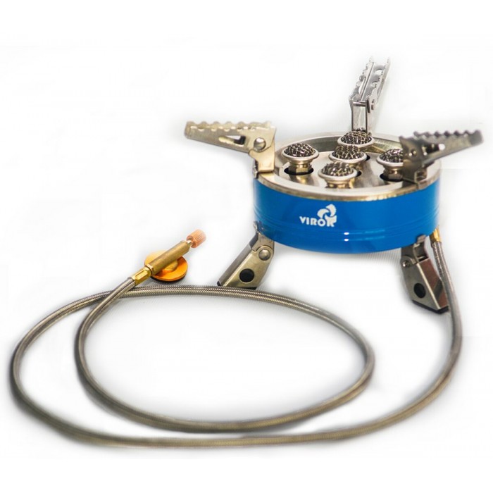 Плита газова туристична VIROK 7кВт, 5 конфорок + шланг з різьбовим (7/16) з'єднанням [12]