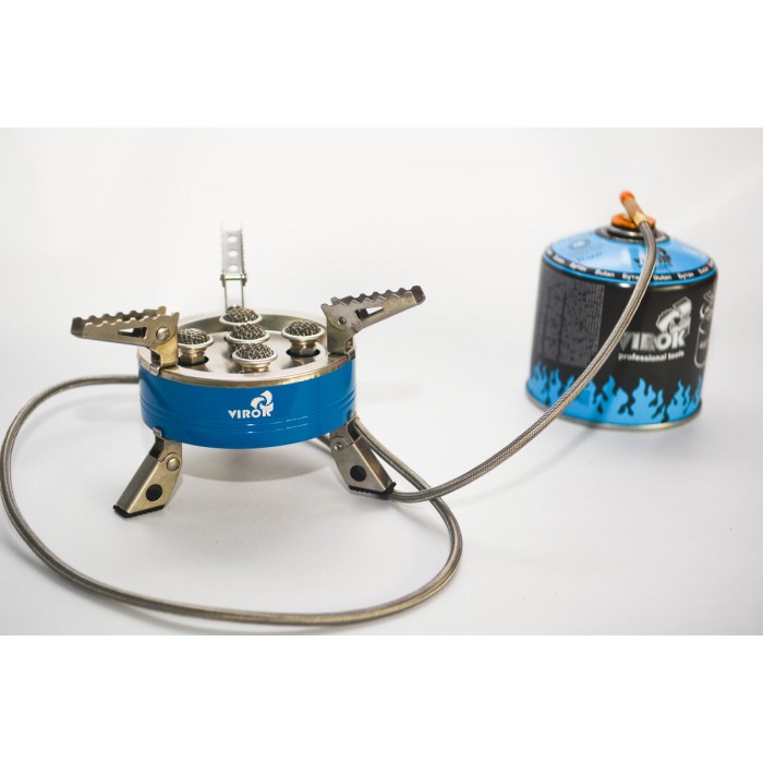Плита газова туристична VIROK 7кВт, 5 конфорок + шланг з різьбовим (7/16) з'єднанням [12]
