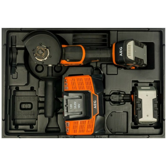 Шліфмашина кутова безщіткова акумул. AEG: Li-Ion 2x18 В 5 AхГод, диск Ø=125 мм, 11000об/хв