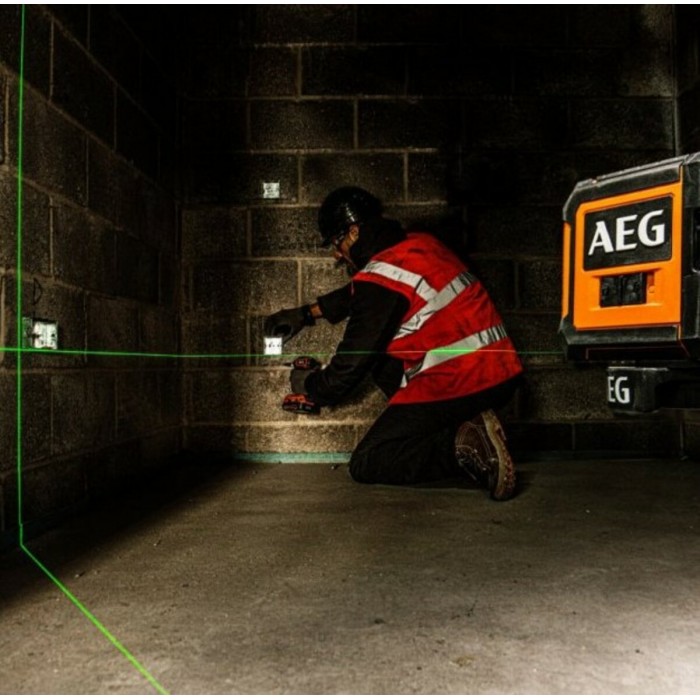 Нівелір лазерний AEG; дальність- 20 м, точність- 0,4 мм/1м, гориз. і вертик. зелені промені