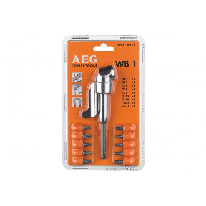 Насадка кутова до шурупокрутів AEG з 10 викрутковими насадками в упаковці