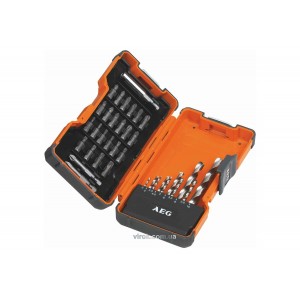 Набір свердл по металу і насадок викруткових AEG Power:  24 шт. HSS-G Ø= 2-10 мм, 35 шт в футлярі